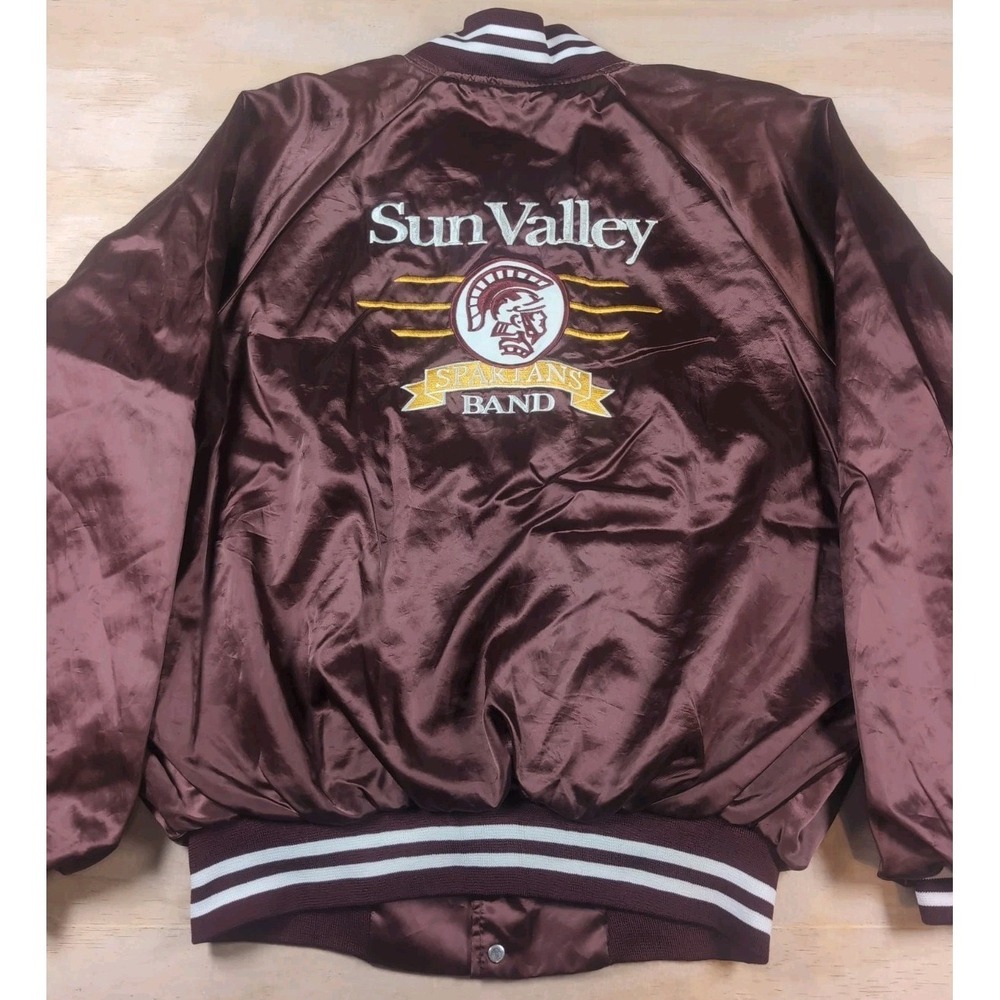 Vintage 80s Hartwell Sports Satin Coat Jacket Sun Valley Spartans Band Mens L